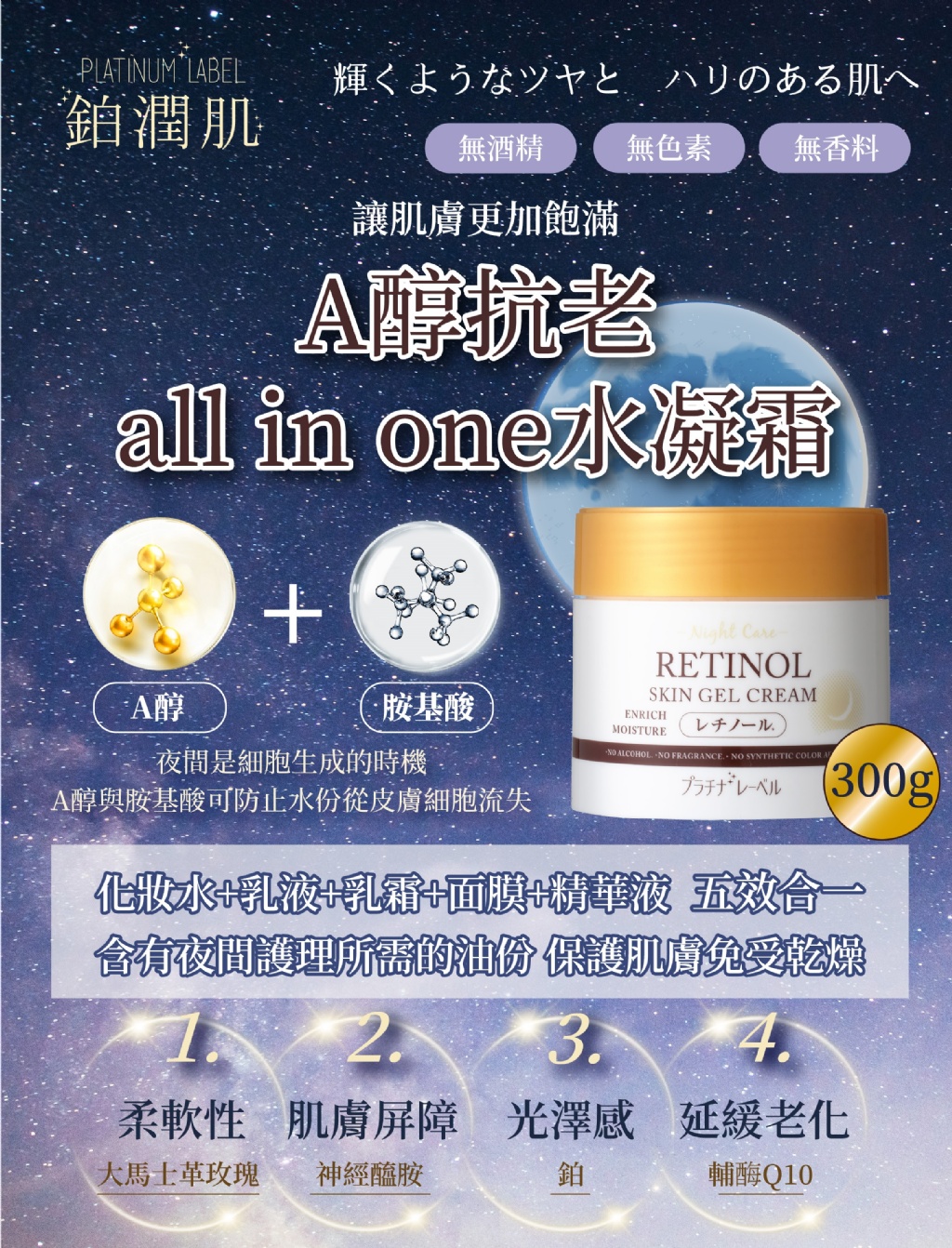 日本鉑潤肌 夜用A醇抗老all in one水凝霜 300g