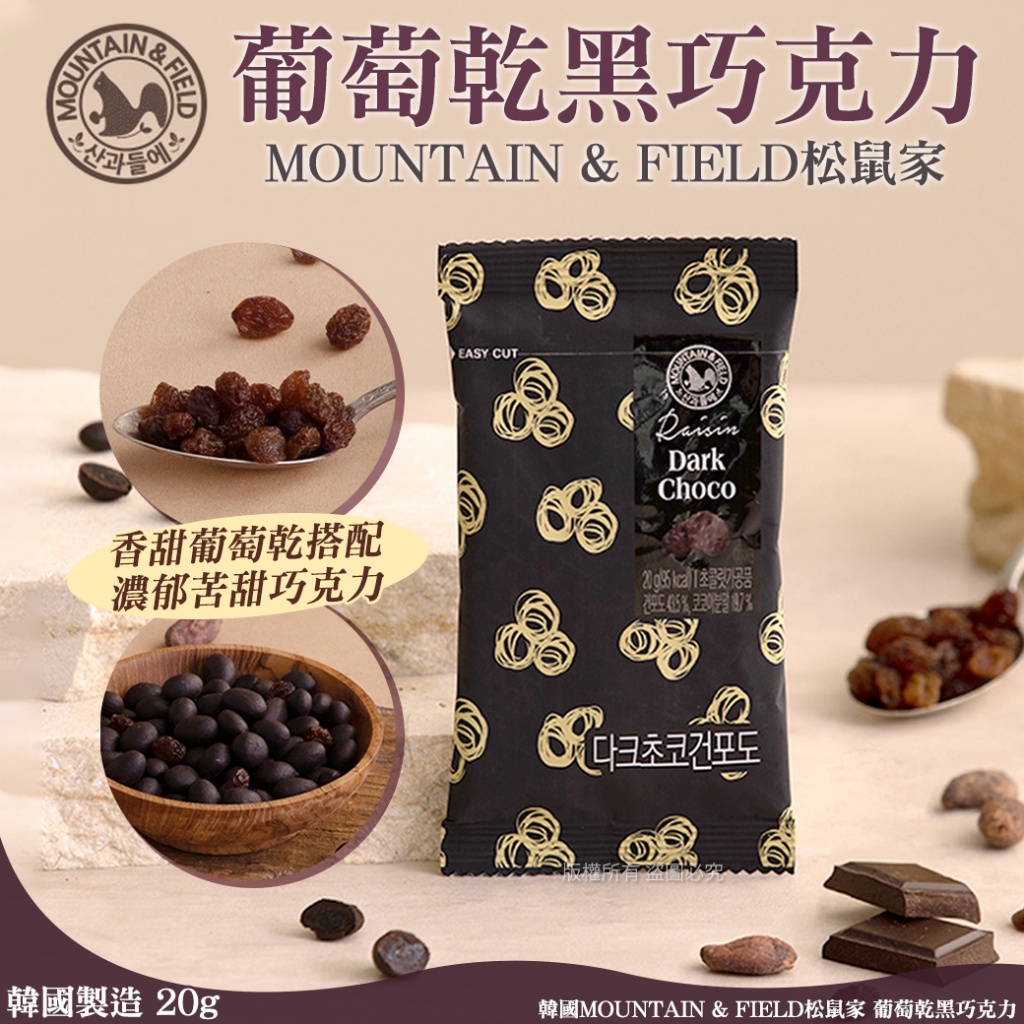 韓國MOUNTAIN & FIELD松鼠家 葡萄乾黑巧克力20g[一組10包]