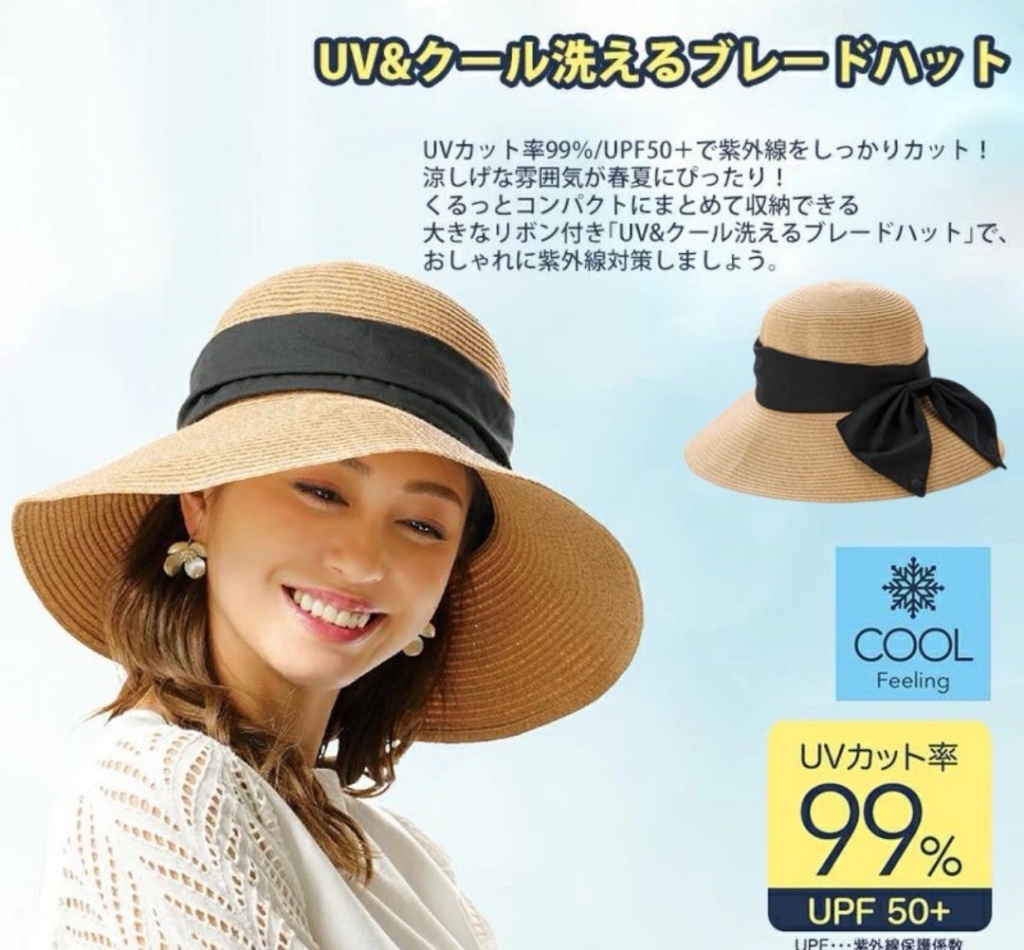 313008日本UV CUT 可折疊 仿草帽 防曬帽