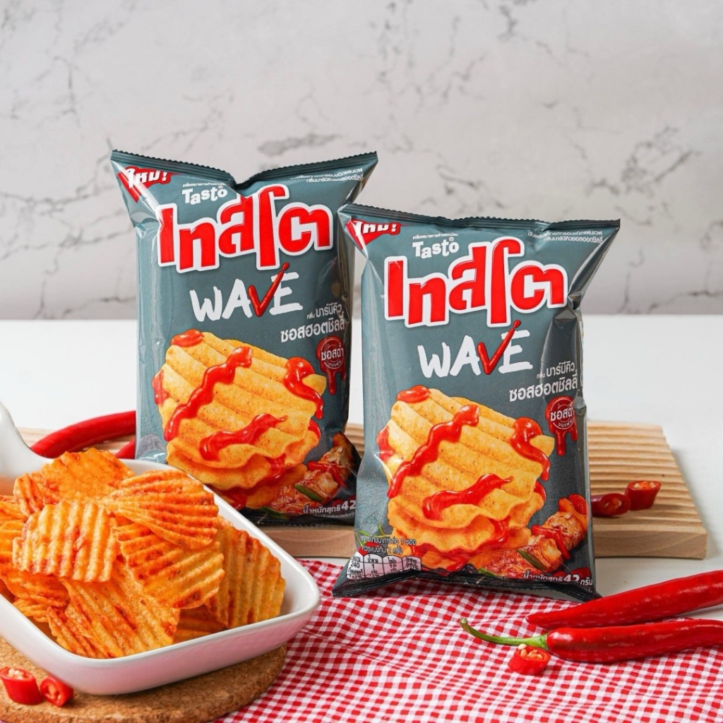 泰國??Tasto Wave碳烤辣味肉串風味波浪薯片69g