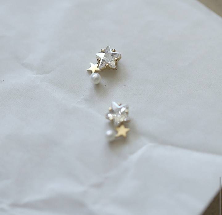大小星星貝殼珍珠耳環