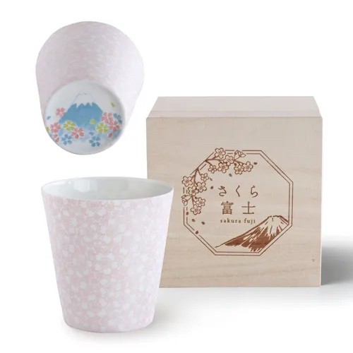 767850 日本製 Dolce duo 富士山 櫻花陶瓷杯 附木箱