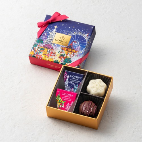 日本??GODIVA 耶誕星空燙金星星聖誕節巧克力禮盒珠寶盒北歐城鎮星空