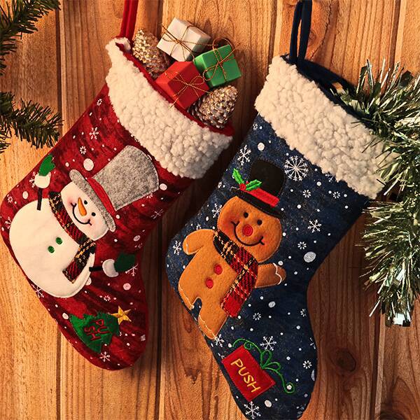 日本聖誕限定毛絨裝飾襪 - 雪人與薑餅人款
