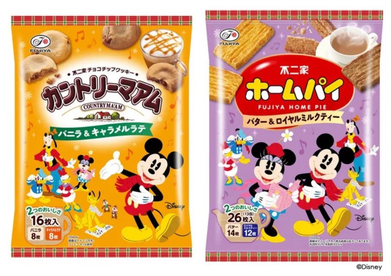 日本不二家x迪士尼限定鄉村餅乾香草焦糖拿鐵/家常派奶油皇家奶茶