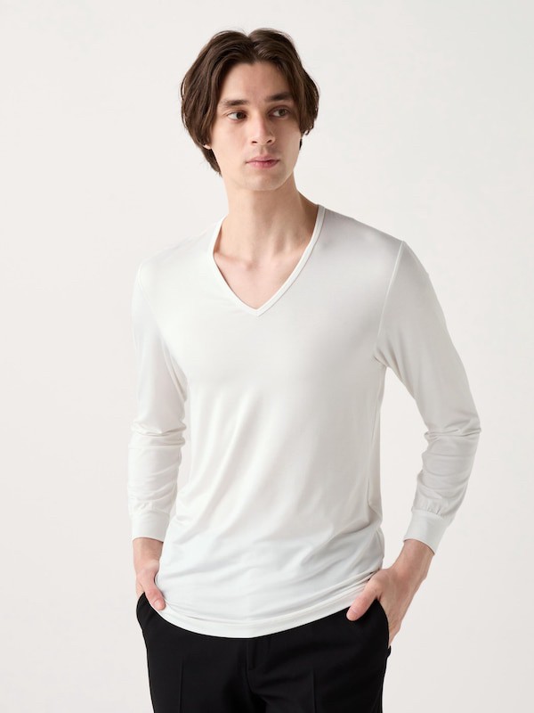 日本??UNIQLO 男款9分袖V領保暖衣472911