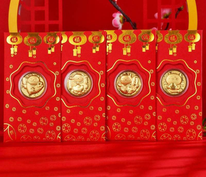 開運招財貓千萬兩紀念幣金幣紅包《款式隨機、一組五件》