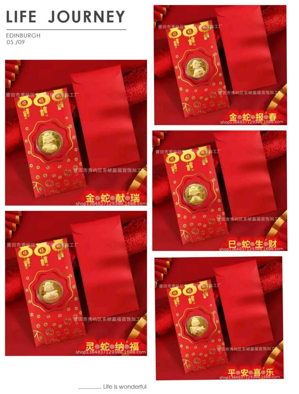 2025蛇年開運金幣生肖金箔紀念幣紅包《款式隨機、一組五件》