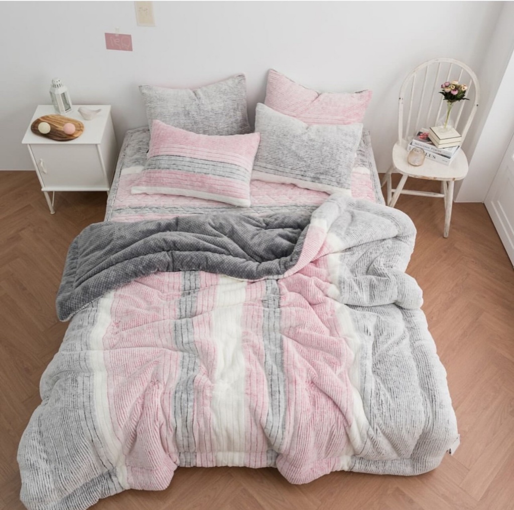 韓國??10mm絨毛柔夢條紋暖意棉被