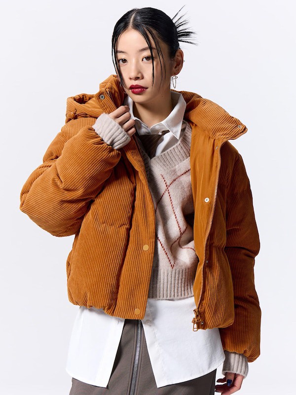 日本??GU 女款加熱襯墊燈芯絨外套