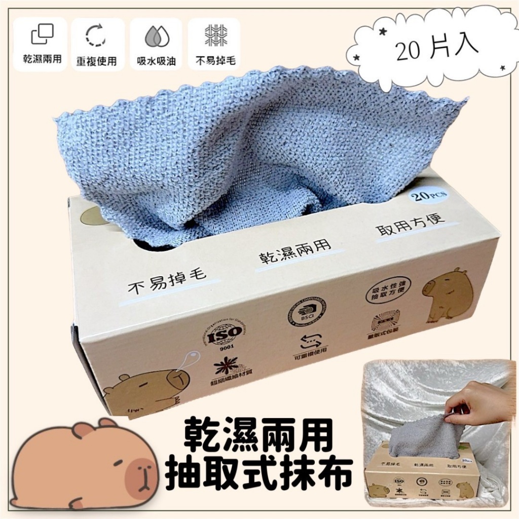 ?卡皮巴拉乾濕兩用抽取式抹布 20入/盒(顏色隨機)《一組四盒》