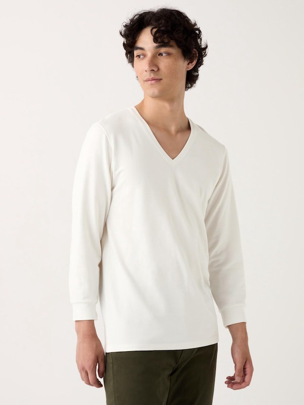 日本 UNIQLO 男款極度保暖的 heattech 棉質 V 領 T/9/4 袖子472925