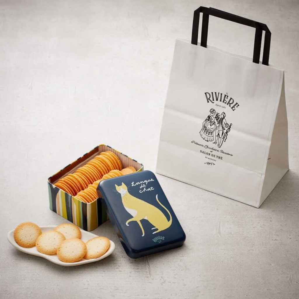 日本??RIVIÈRE 貓舌餅乾鐵盒—黃貓晚風版