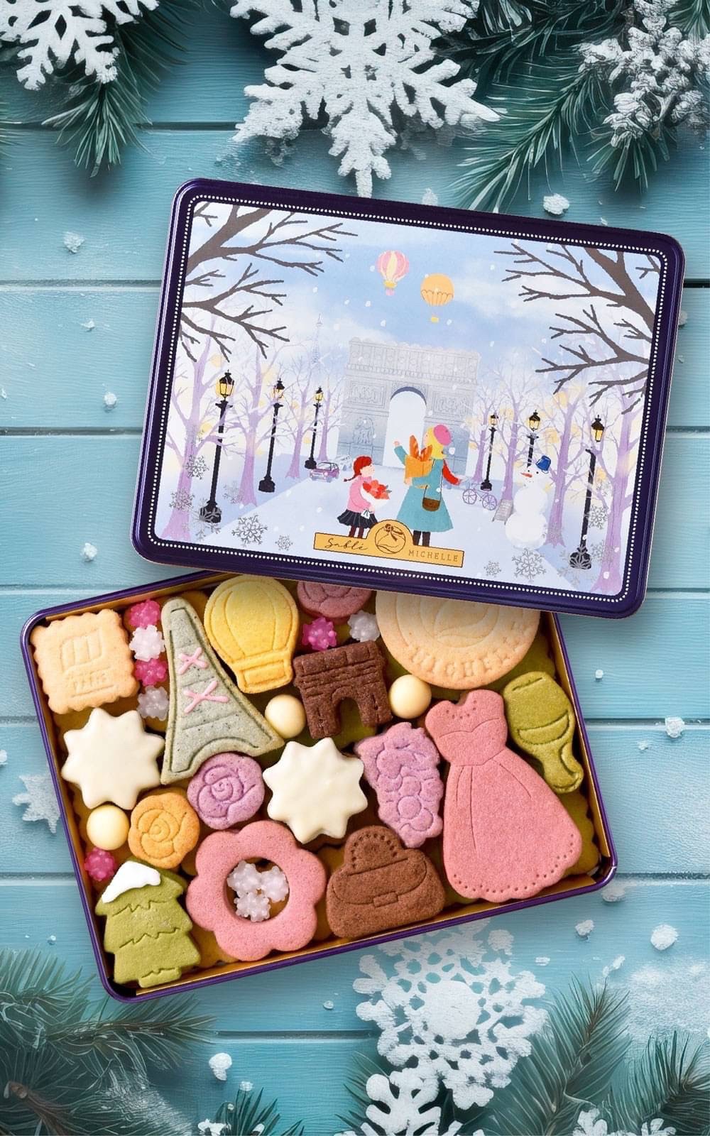 日本??Sablé MICHELLE世界城市鐵盒 季節限定巴黎雪景餅乾糖果禮盒