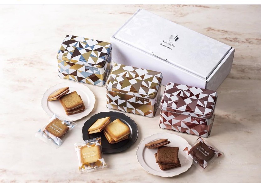 日本??YOKU MOKU 奶油夾心餅乾幾何鐵盒組（3款口味）