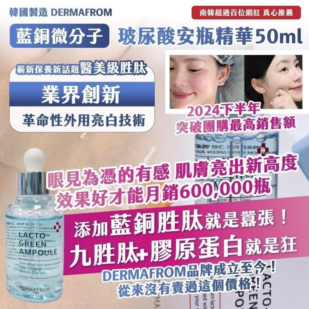 ??韓國 DERMAFROM藍銅微分子 玻尿酸安瓶精華50ml