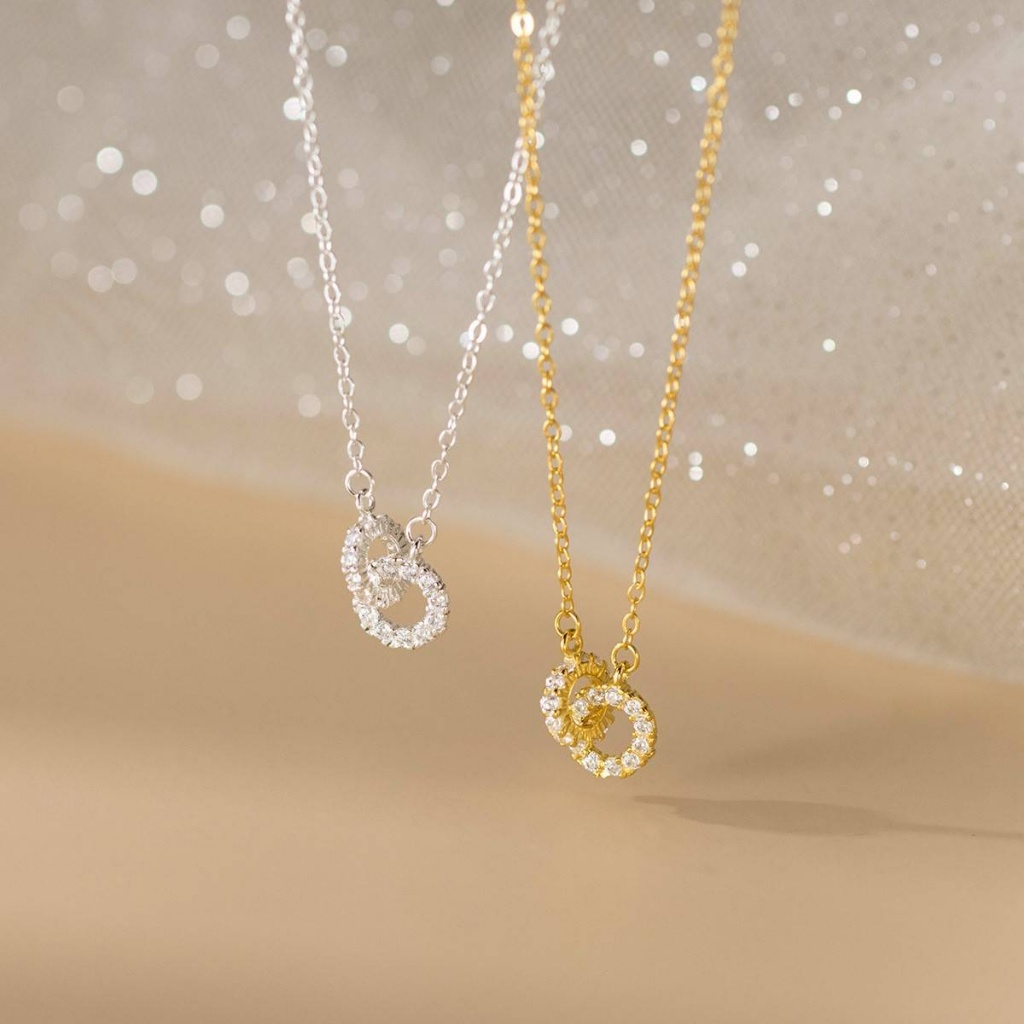 日韓系精品 環環相扣微鑽鎖骨純銀項鍊