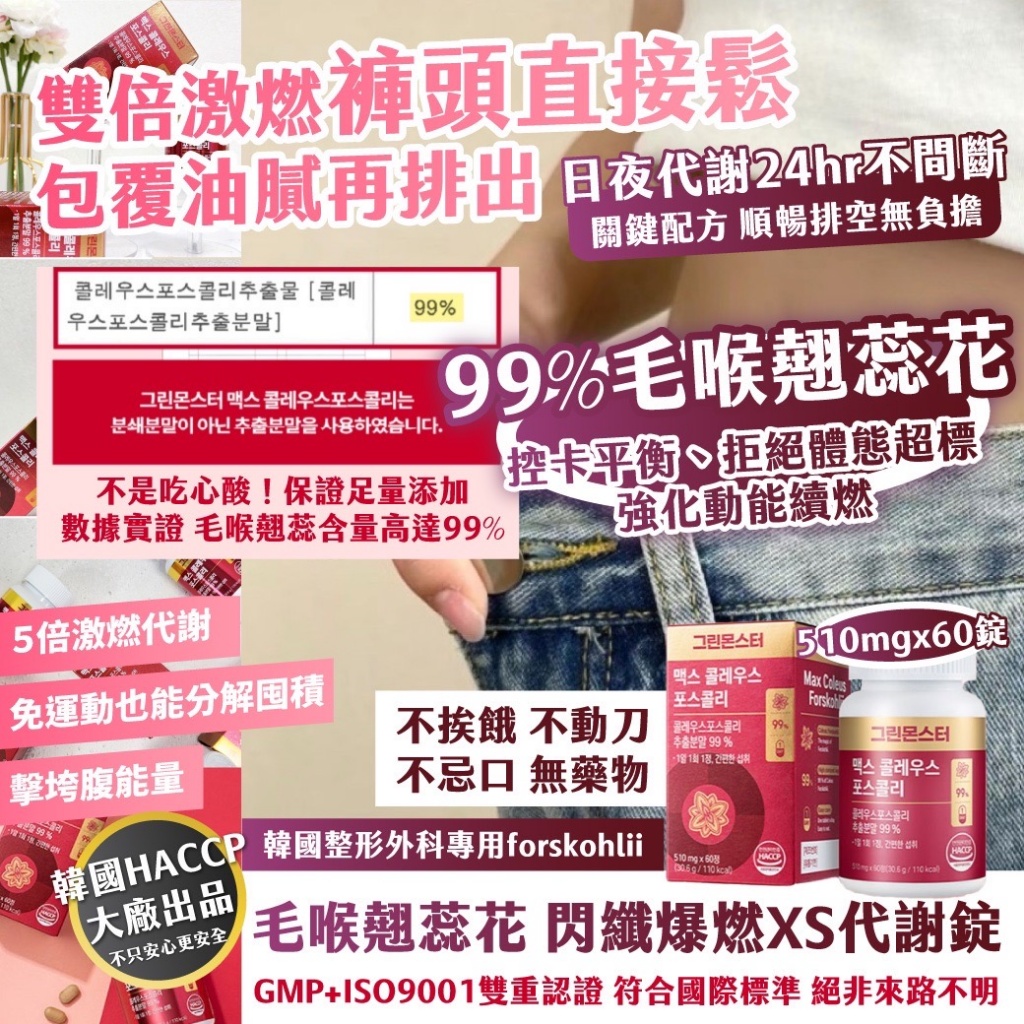 ??韓國整形外科專用forskohlii 毛喉翹蕊花 閃纖爆燃XS代謝錠 510mgx60錠