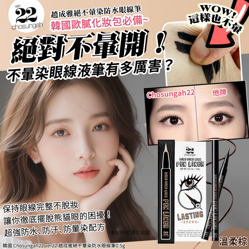 韓國 Chosungah22 ver22 趙成雅絕不暈染防水眼線筆0.5g-溫柔棕