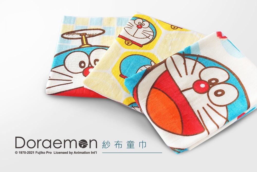 ?輕薄柔軟?多拉a夢 印花紗布童巾?《一組2條》