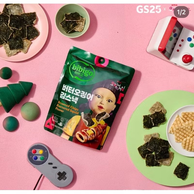 韓國 ??bibigo《魷魚遊戲》聯名款 奶油魷魚炸海苔脆片 40g