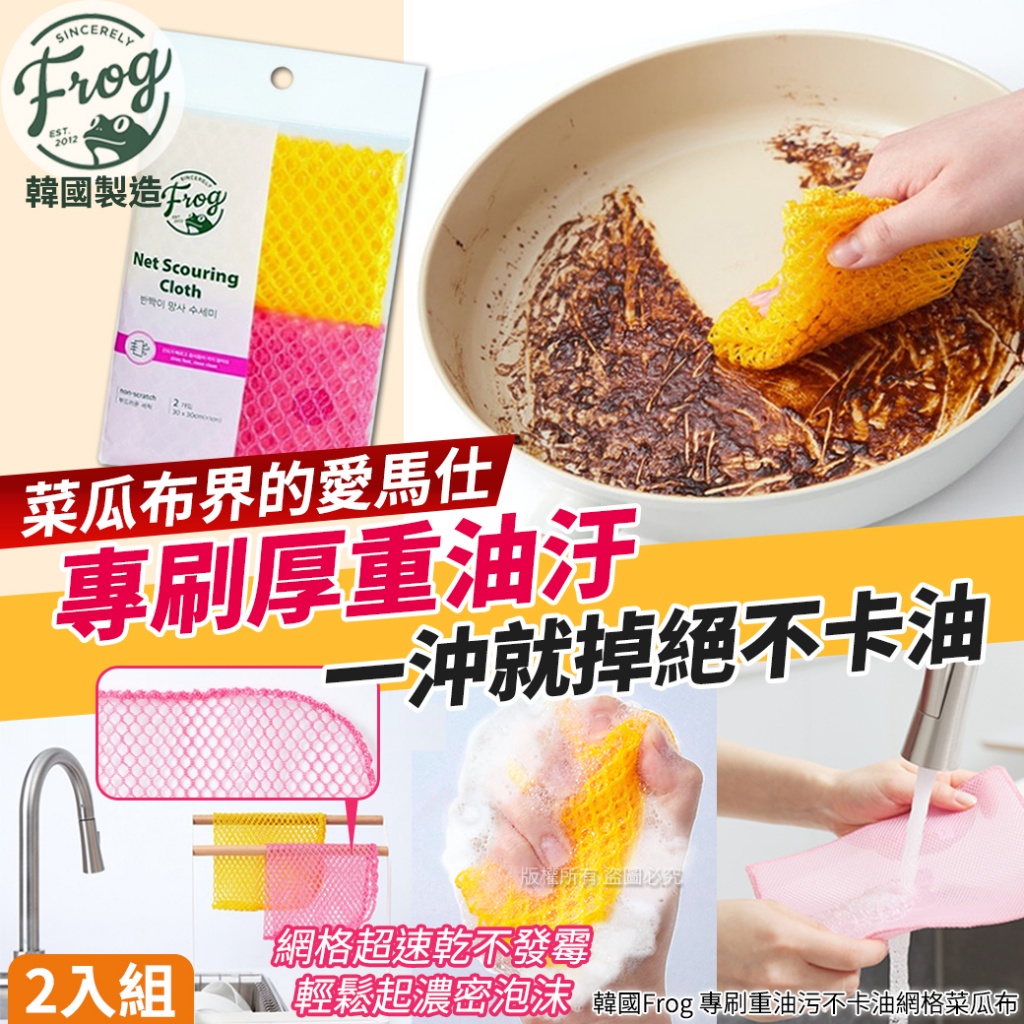 韓國Frog 專刷重油污不卡油網格菜瓜布-2片入
