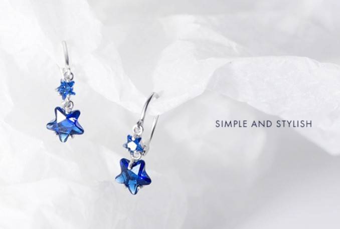 優雅深藍色五角星耳環