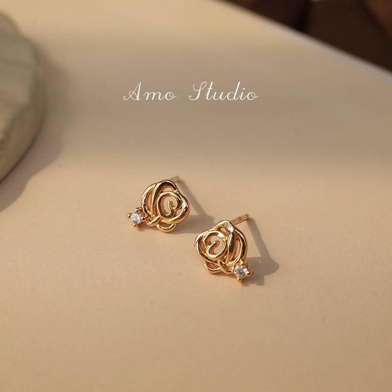 ?古典玫瑰花微鑽耳環