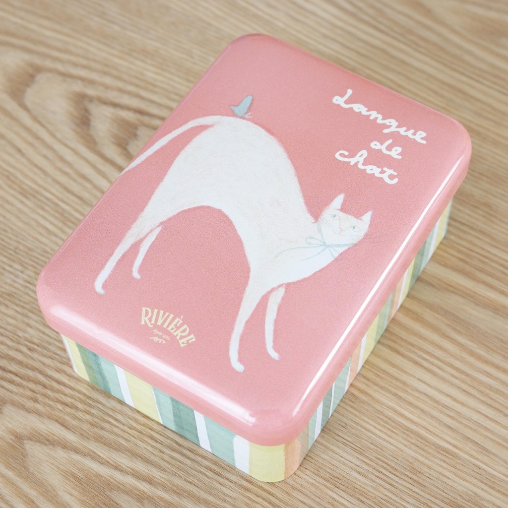 日本🇯🇵【RIVIÈRE 貓咪鐵盒餅乾】法式草莓香草薄餅・Langue de Chat 貓舌餅乾禮盒