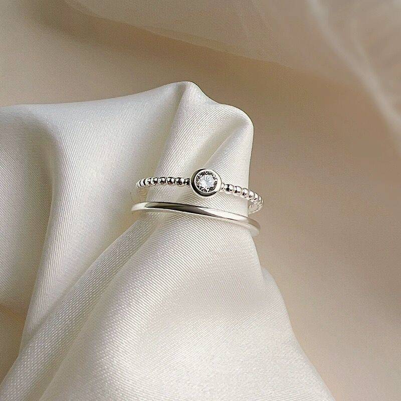 💍雙層線條鋯石開口戒
