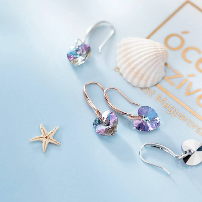 💜時尚個性愛心合成水晶甜美耳鉤系列