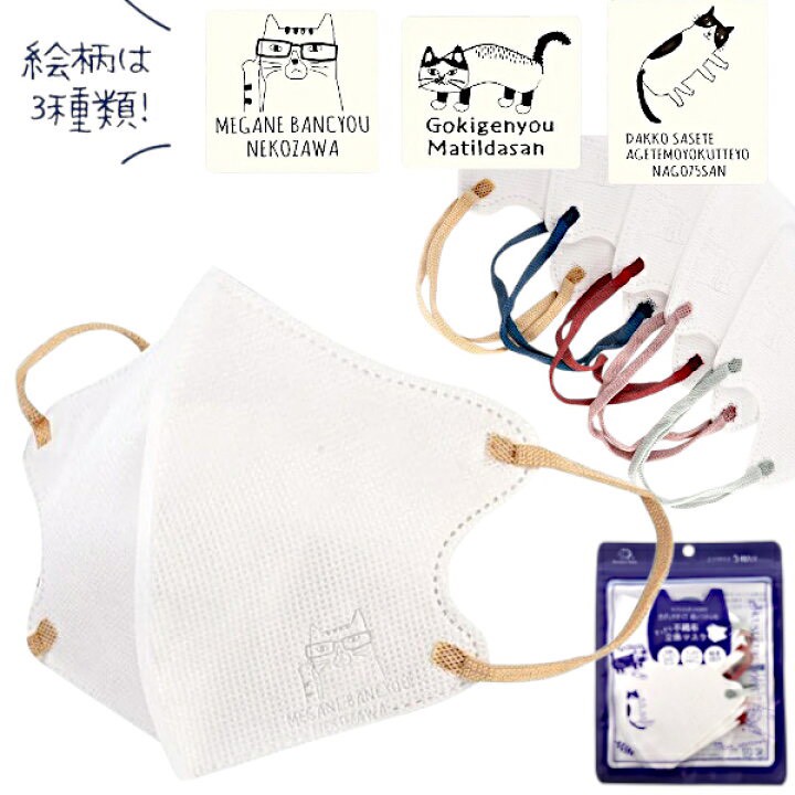 809421日本🇯🇵貓咪插畫款造型口罩「一組5包」