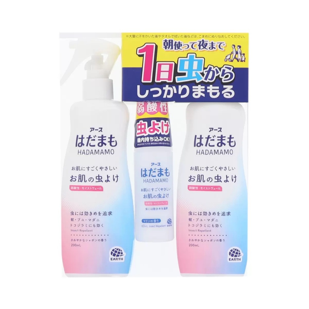 日本 Earth HADAMAMO｜肌膚專用防蚊噴霧組（200ml＋60
