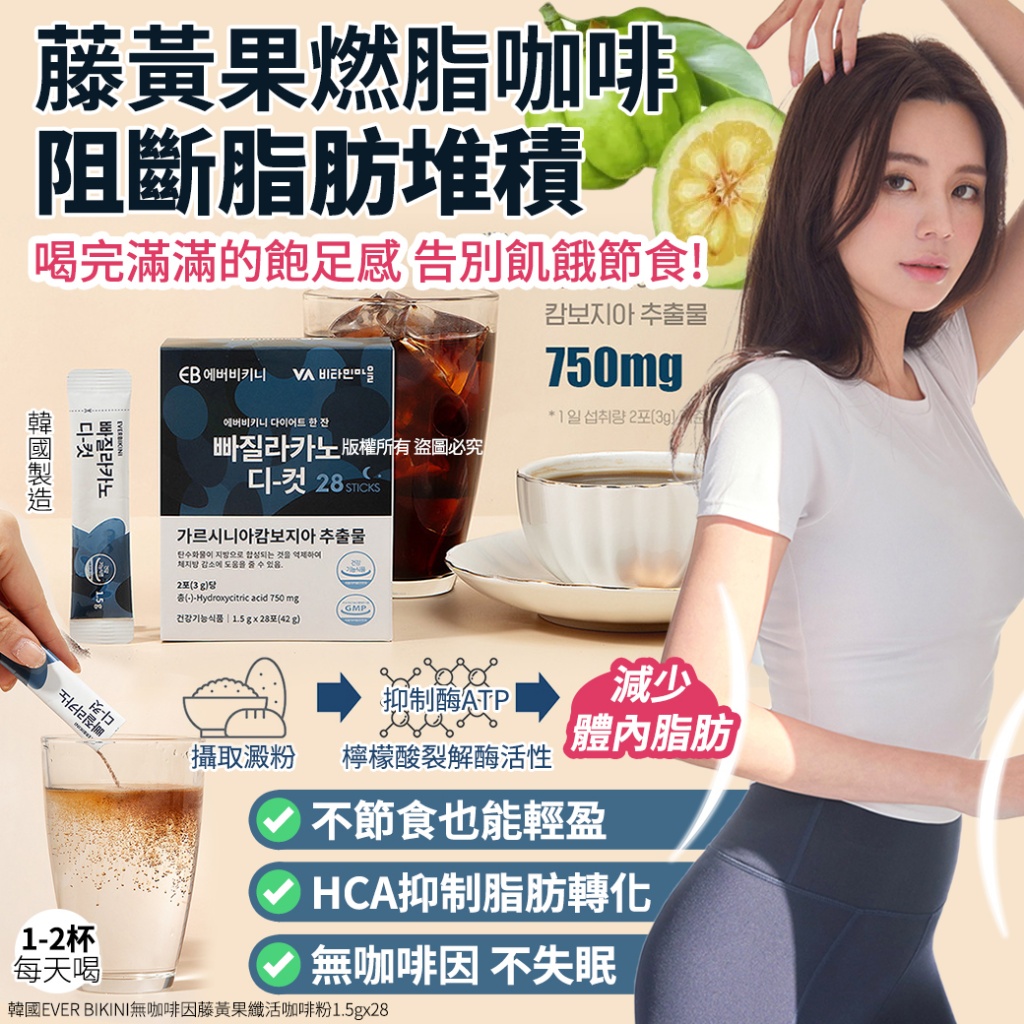 韓國EVER BIKINI無咖啡因藤黃果纖活咖啡粉1.5gx28入