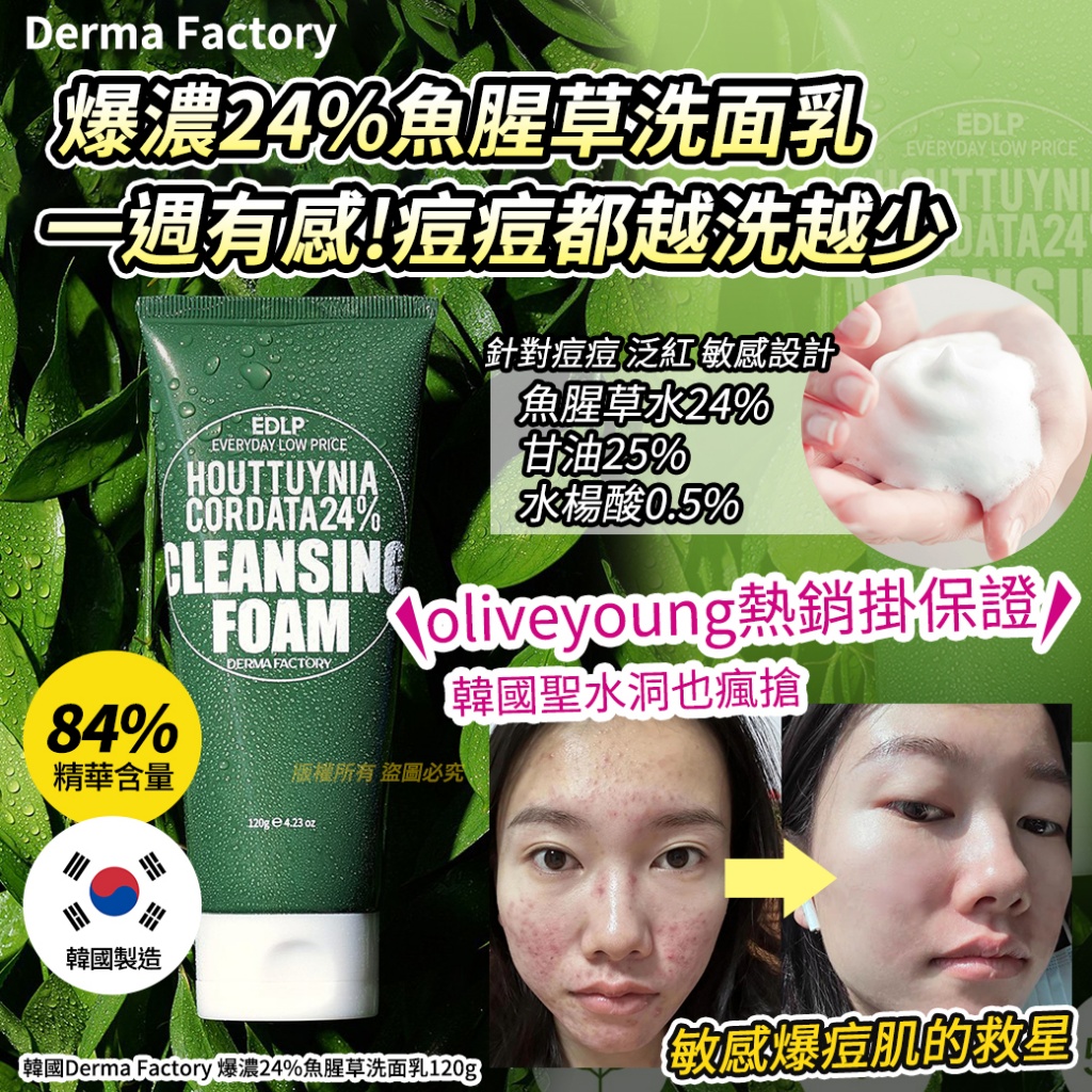韓國Derma Factory 爆濃24%魚腥草洗面乳120g