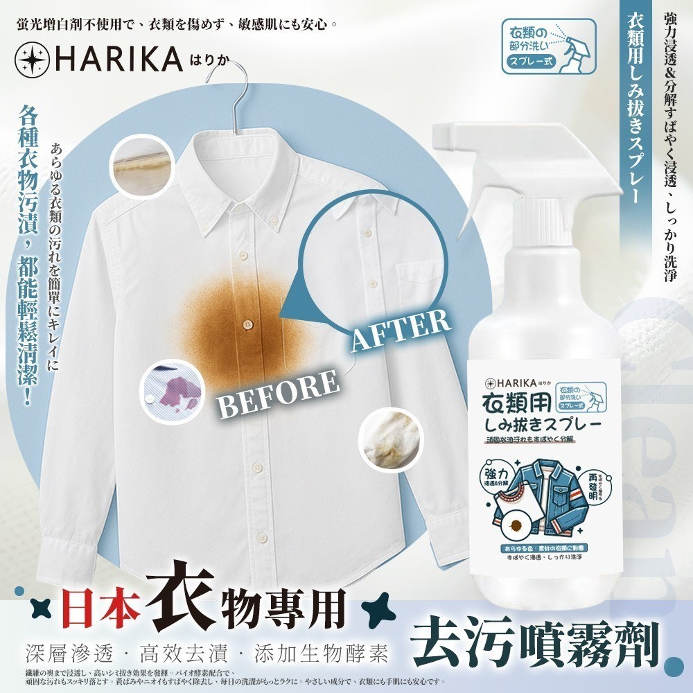 日本HARIKA はりか 衣物專用去污噴霧劑 300ml《一組兩瓶》