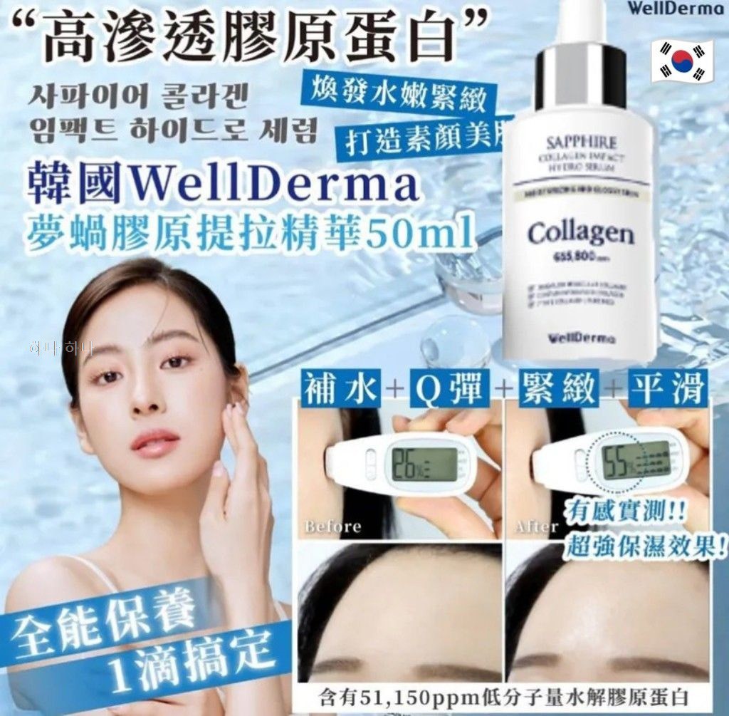 🌟【韓國Wellderma】藍寶石膠原蛋白水潤精華+美容滾輪按摩器套組🌟