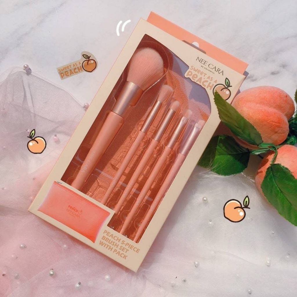 泰國🇹🇭🍑 NEE CARA 蜜桃系五件式化妝刷具組（附收納袋） 🍑