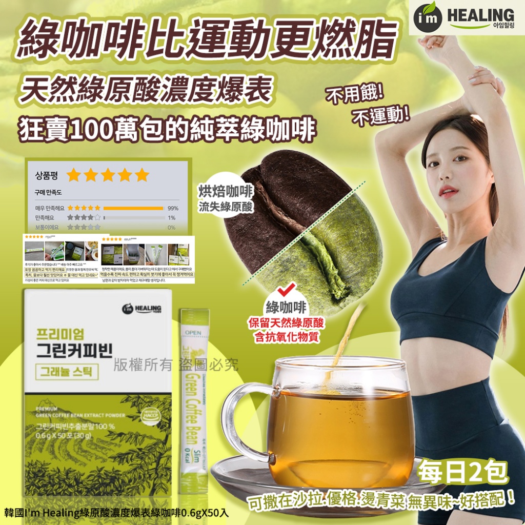 韓國I'm Healing綠原酸濃度爆表綠咖啡0.6gX50入