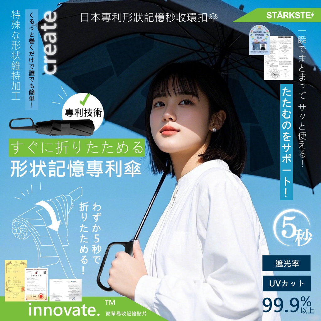 STÄRKSTE⚡日本專利形狀記憶秒收環扣傘