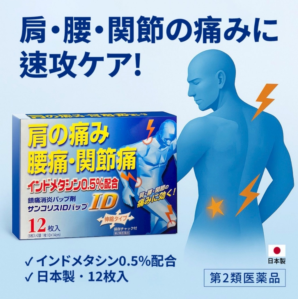 💪日本製｜伸縮型消炎鎮痛貼布（12枚入）
