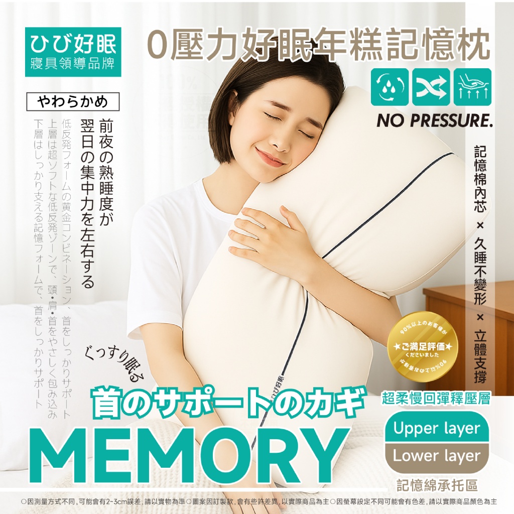 💎日日好眠®0壓力好眠年糕記憶枕42*70cm💎