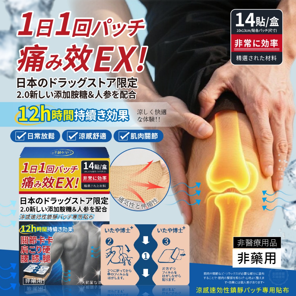 💎いたや博士® 日本藥妝限定痛貼靈EX人蔘速效舒緩貼布 (14貼/盒)💎
