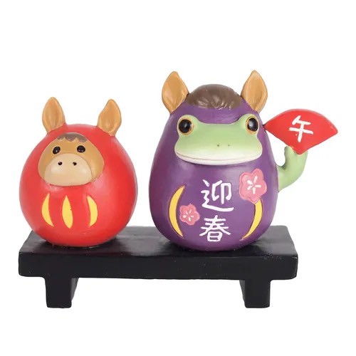 912537日本🇯🇵 Copeau青蛙與馬年達摩新年擺飾（迎春干支午造型）