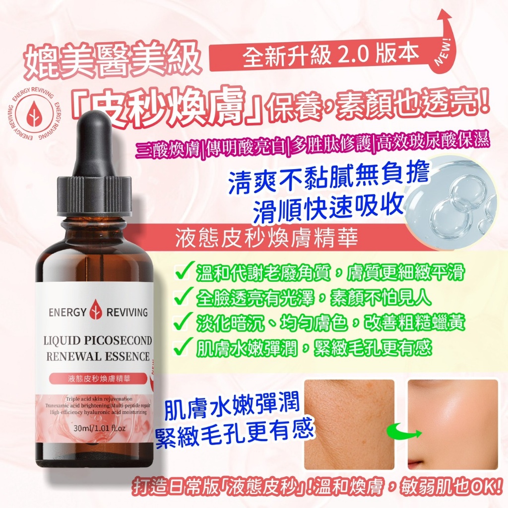 台灣製 全新升級2.0 玻尿酸液態皮秒煥膚精華 30ml