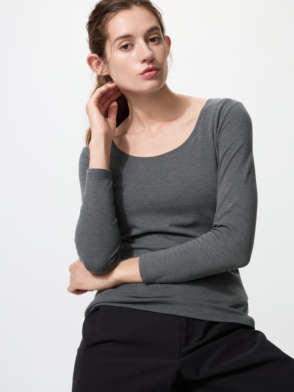 日本🇯🇵Uniqlo 女款極暖 HEATTECH 棉質U領發熱上衣｜8分袖485832