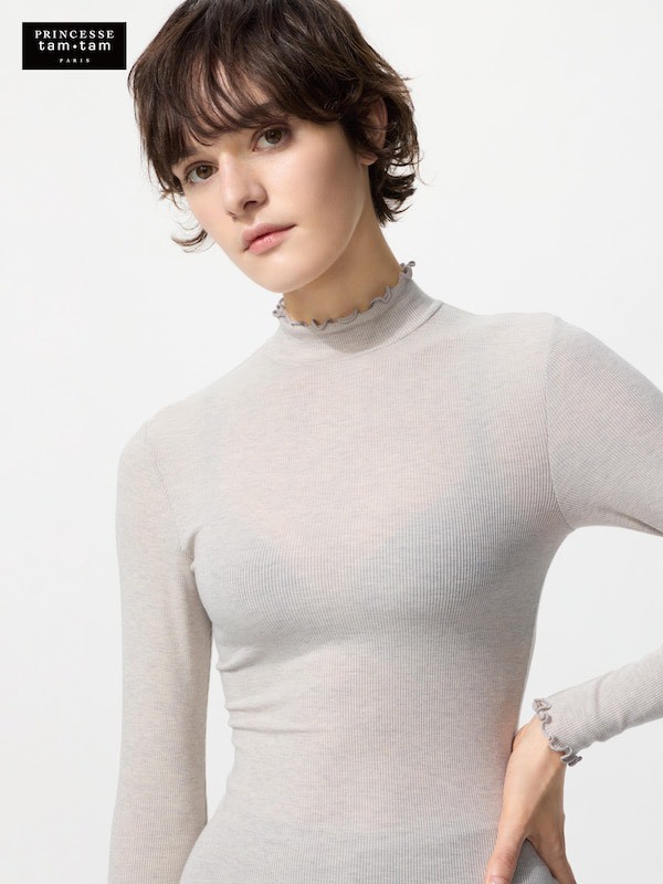 日本 UNIQLO 超保暖 Heattech 羊絨混紡羅紋高領 T 卹480581