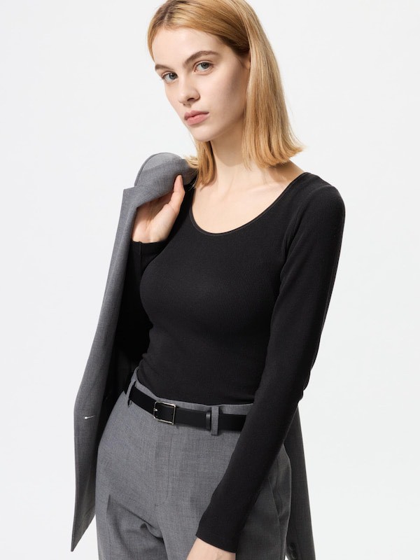 日本🇯🇵Uniqlo 極暖HEATTECH 羅紋U領內建罩杯發熱長袖T恤HEATTECH 羅紋U領內建罩杯發熱長袖T恤