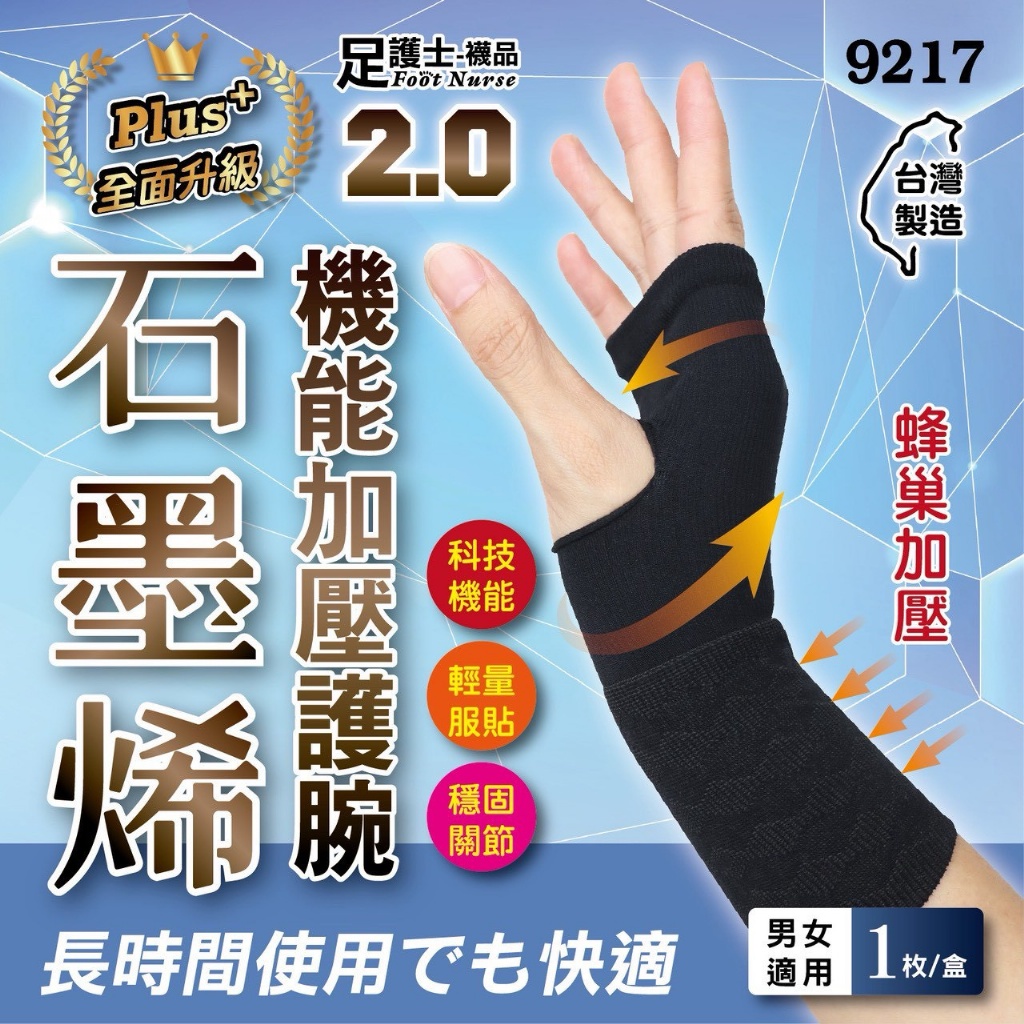 石墨烯2.0PIus機能加壓護腕(一枚入/盒)【9217】《一組2盒》