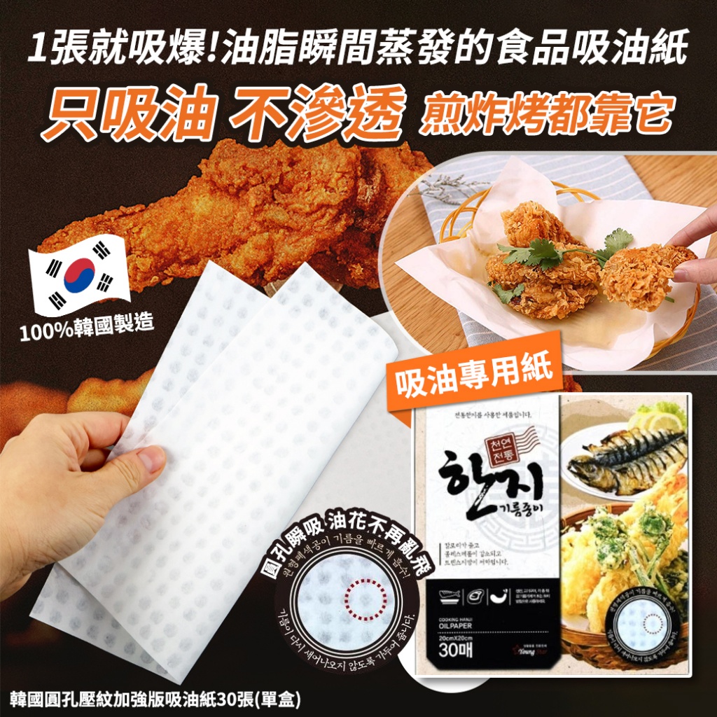 韓國圓孔壓紋加強版吸油紙30張